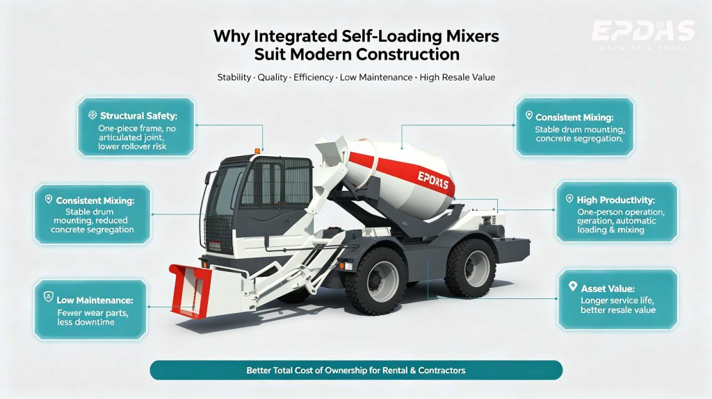 Integrated self- loading mixer truck